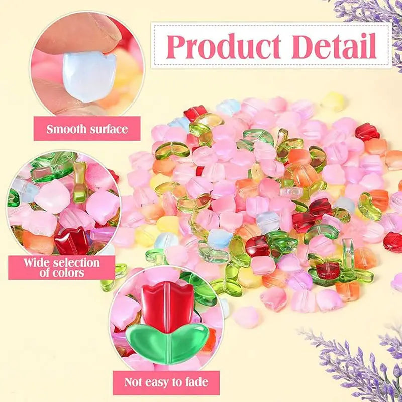 20PCS Glass Tulip Flower Beads Handcrafted Crystal Loose Beads for Spring Summer Valentines Wedding DIY Jewelry Making Gifts Qme