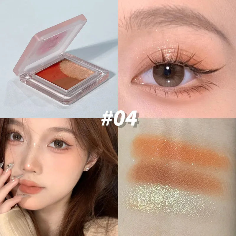 Mini 3-Color Earth Brown Eyeshadow Palette Pearly Matte Grey Glitter Eye Shadow Shiny Shimmer Eye Pigment High Gloss Makeup Qme 04
