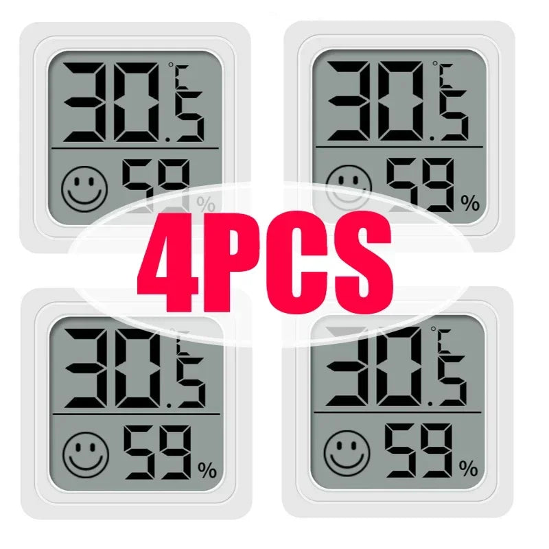 Mini Electronic Temperature and Humidity Meter Car Thermometer with Smiling Face Display Refrigerator Thermometer Qme 4PCS-White