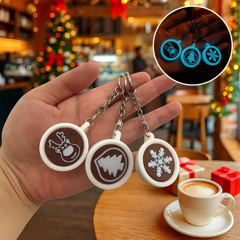 Christmas Coffee Cup Keychain Cute Charms Glow Dark White Parts Gifts Qme kafeibeigua-blue