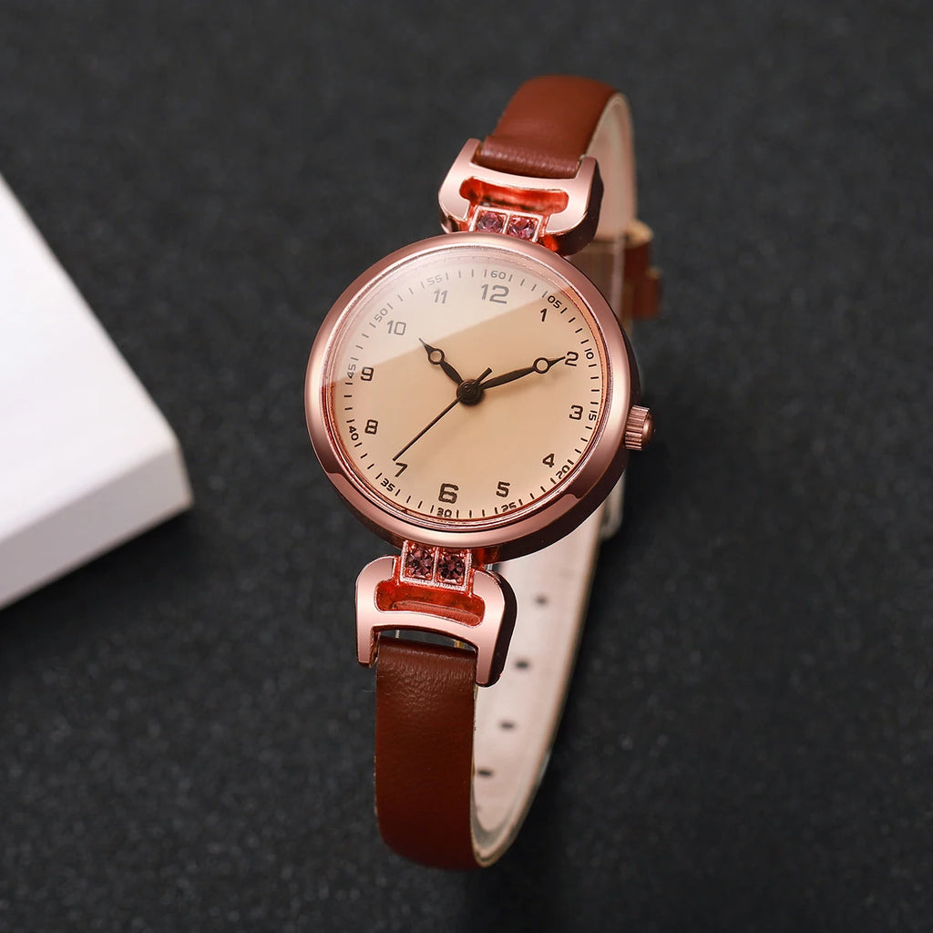 Elegant Small Arabic Dial Women Watches Fashion Leather Band Ladies Quartz Watch Reloj Mujer Girls Clock Gift Qme B-Brown