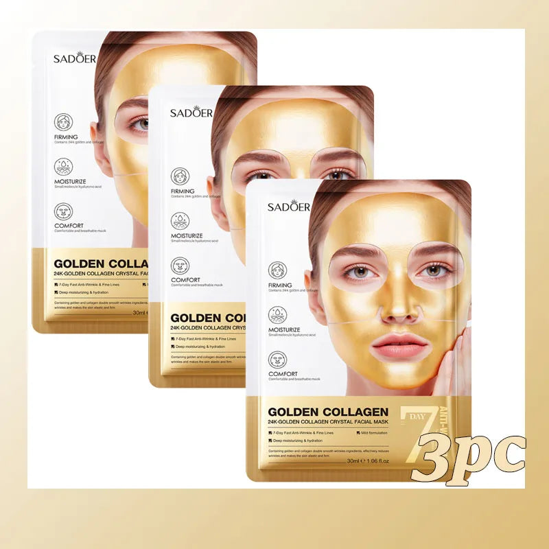 Gold Collagen Crystal Collagen Face Mask Firming Hydrating Moisturizing Face Mask Shrink Pores Beauty Patches Skin Care Qme 3pc