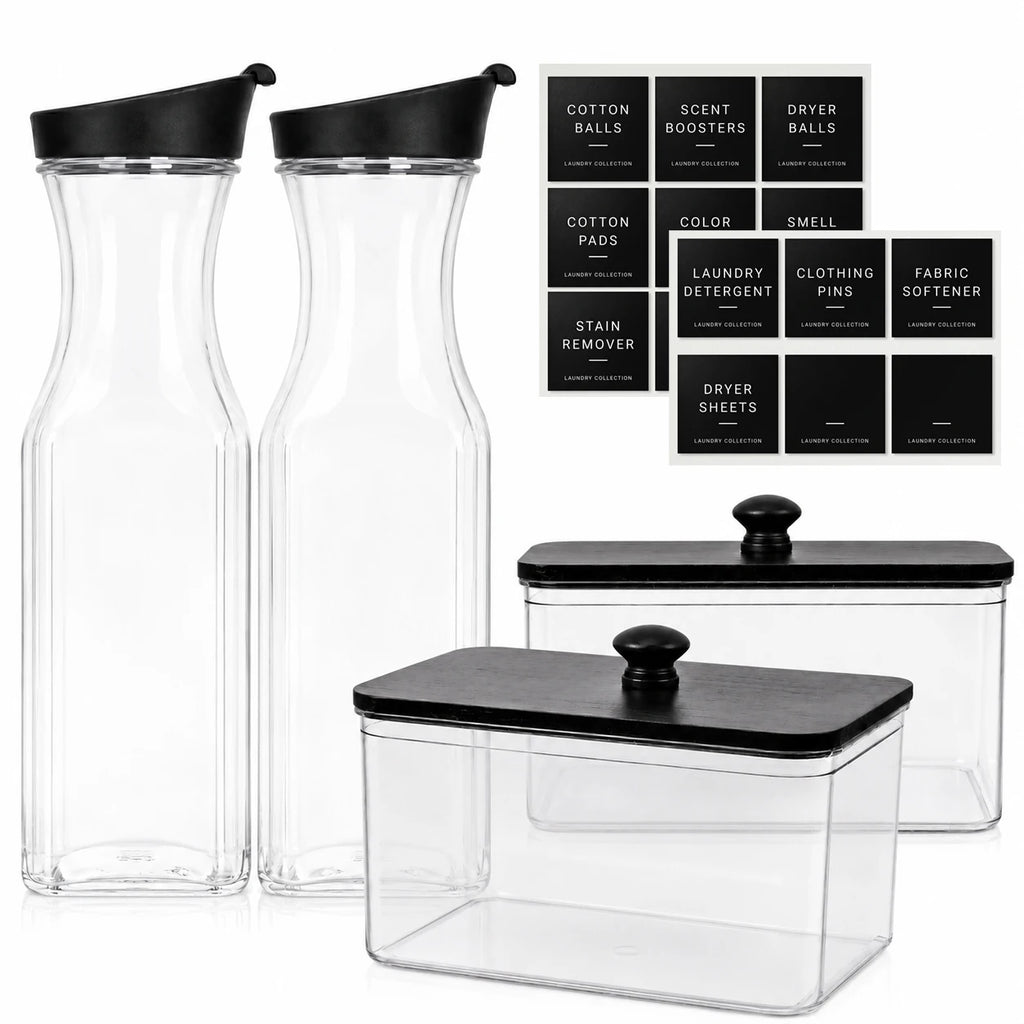 Laundry Room Organization Set Laundry Detergent Dispenser Bottles for Pods, Scent Boosters, Dryer Sheets, Fabric Softener Qme black