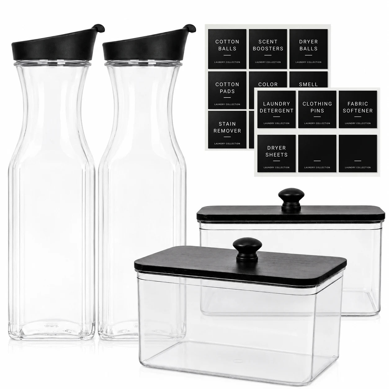 Laundry Room Organization Set Laundry Detergent Dispenser Bottles for Pods, Scent Boosters, Dryer Sheets, Fabric Softener Qme black