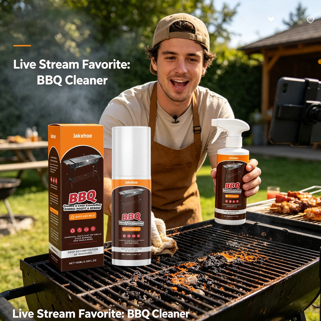 JAKEHOE BBQ Grill Cleaner Spray Dissolve Oil Stains Remove Burnt-On Food Fast-Acting BBQ Cleaning Solution Heavy-Duty Degreaser Qme