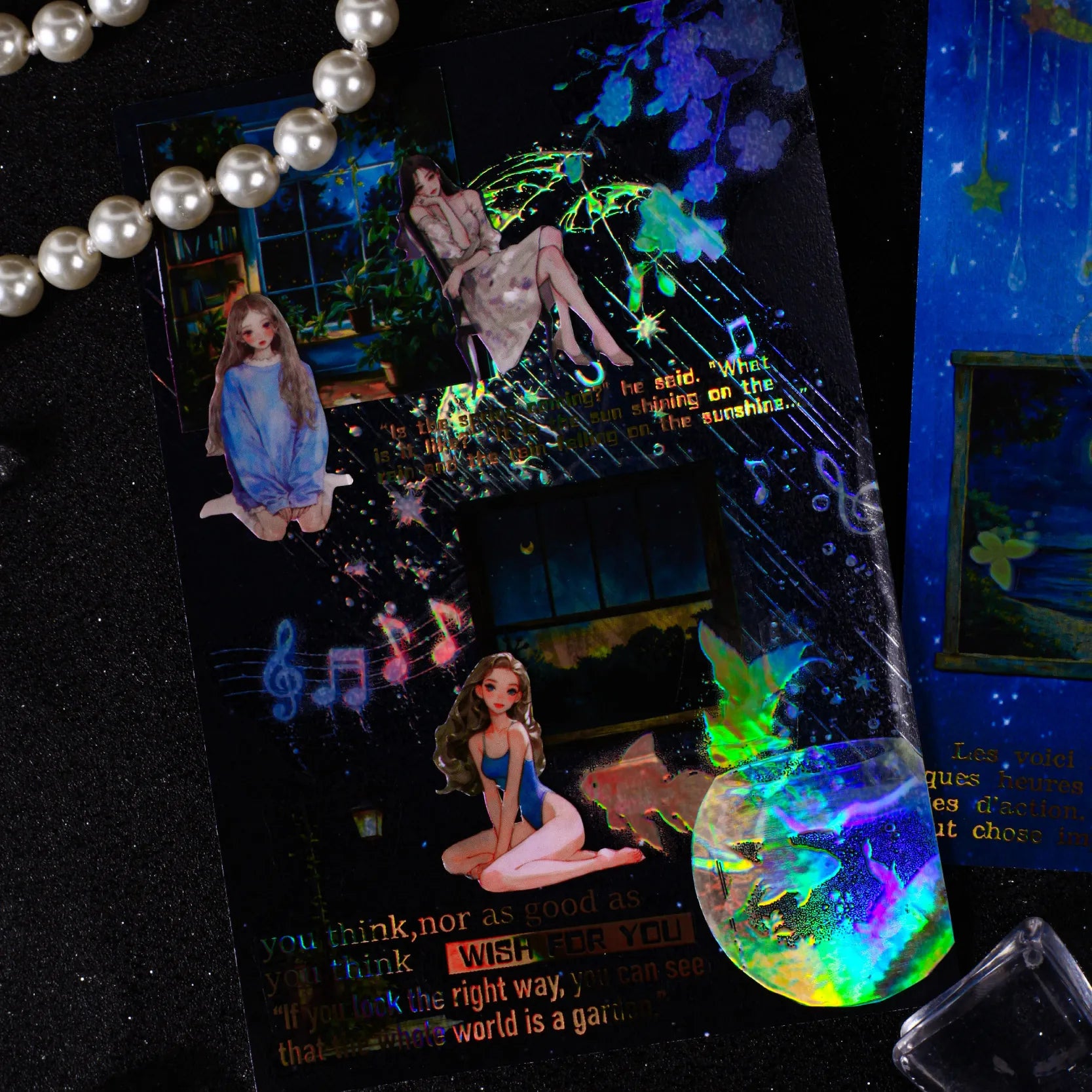 1 Roll Holographic Iridescent Fringe Rainy Night Washi Tape for Journal DIY Frame Scrapbook Decorate Laptop Phone Qme