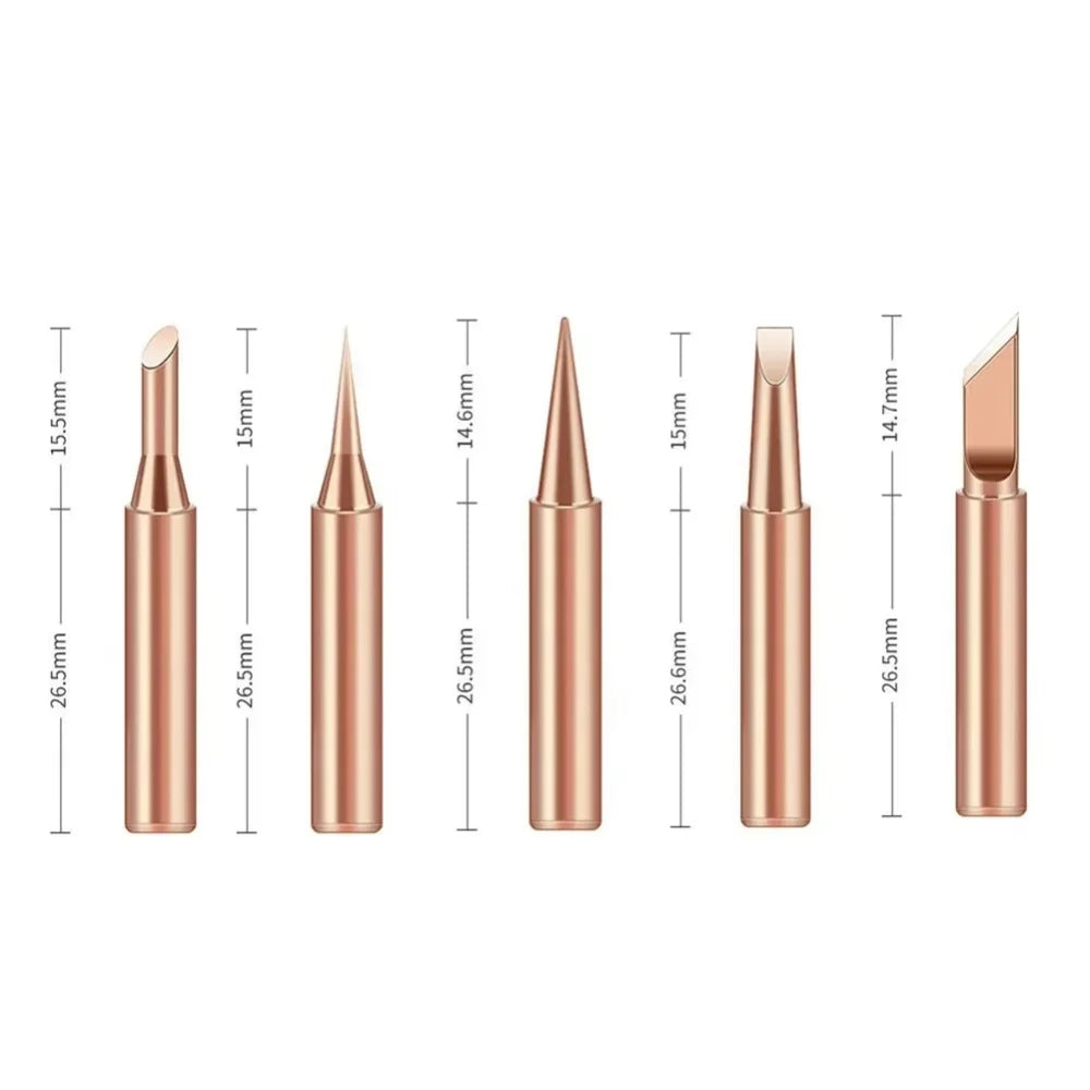 900M-T Series Copper Soldering Tips Set I B K 3C 2.4D Shapes Welding Iron Head for Electronic Repair Welding Maintenance Tools Qme
