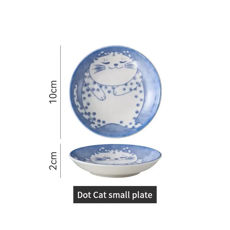 Sauce Dishes Sushi Plate Tableware Japanese Style Ceramic Dessert Creative Cute Cartoon Lucky Cat Pattern Water Drop Shape Plate Qme 1pc Style A 2x10cm