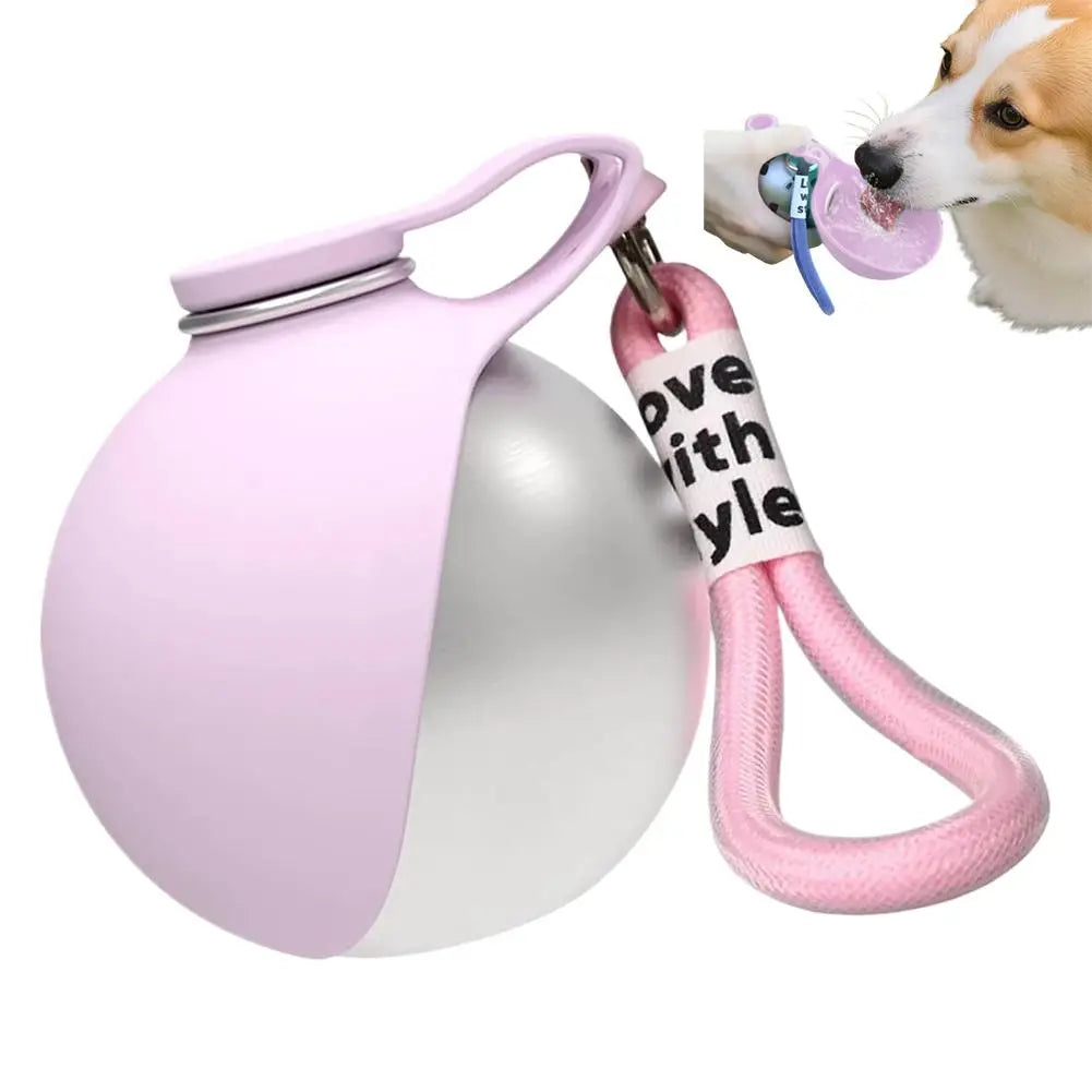 Foldable Water Kettle Round Cup Spherical Pet Bottle Dogs Cats Qme Pink