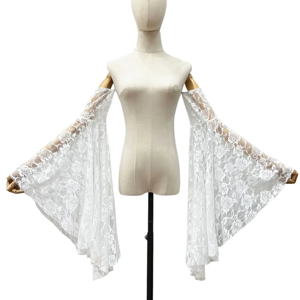 Elegant Long Tulle Sleeves Breathable Arm Decor Thin Sheer Bridal Gloves Comfortable Flower Embroidery Lace Arm Sleeves Qme White