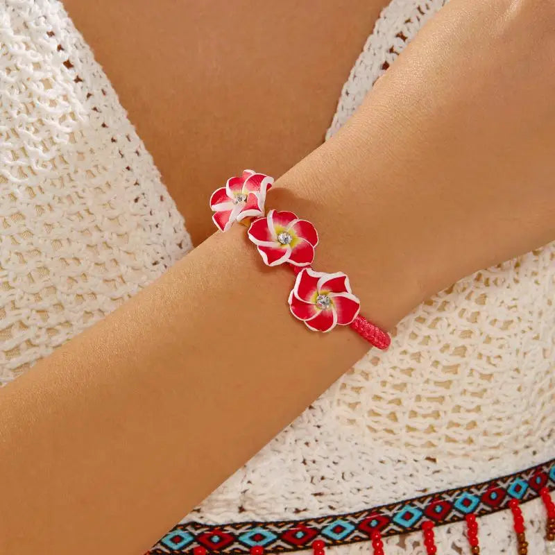 Boho Hawaiian Flower Bracelet Women Beaded Braid Rope Bangle Summer Qme A3