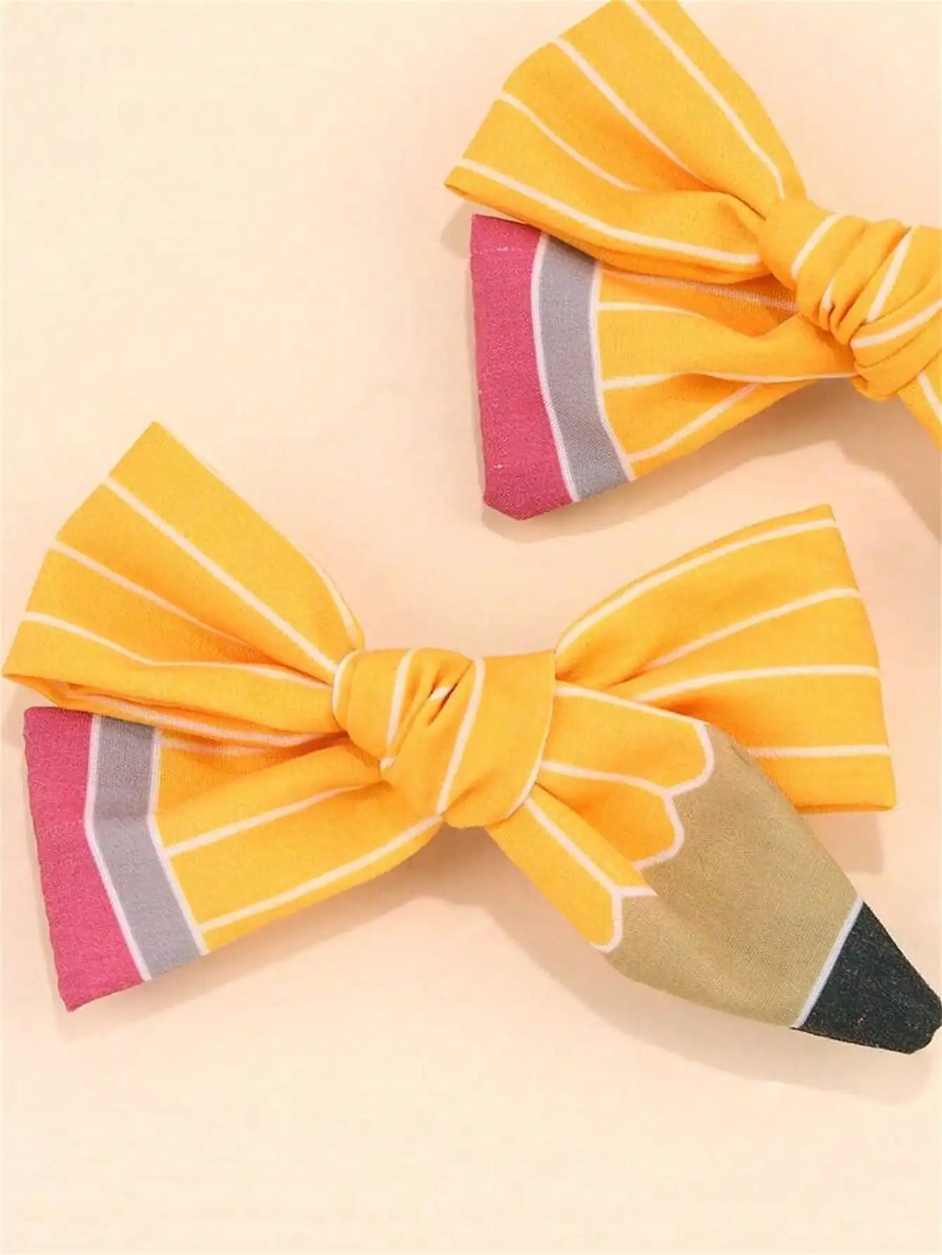 Season Pencil Hair Bow Clips White Line Ponytail Holder Ribbon Qme