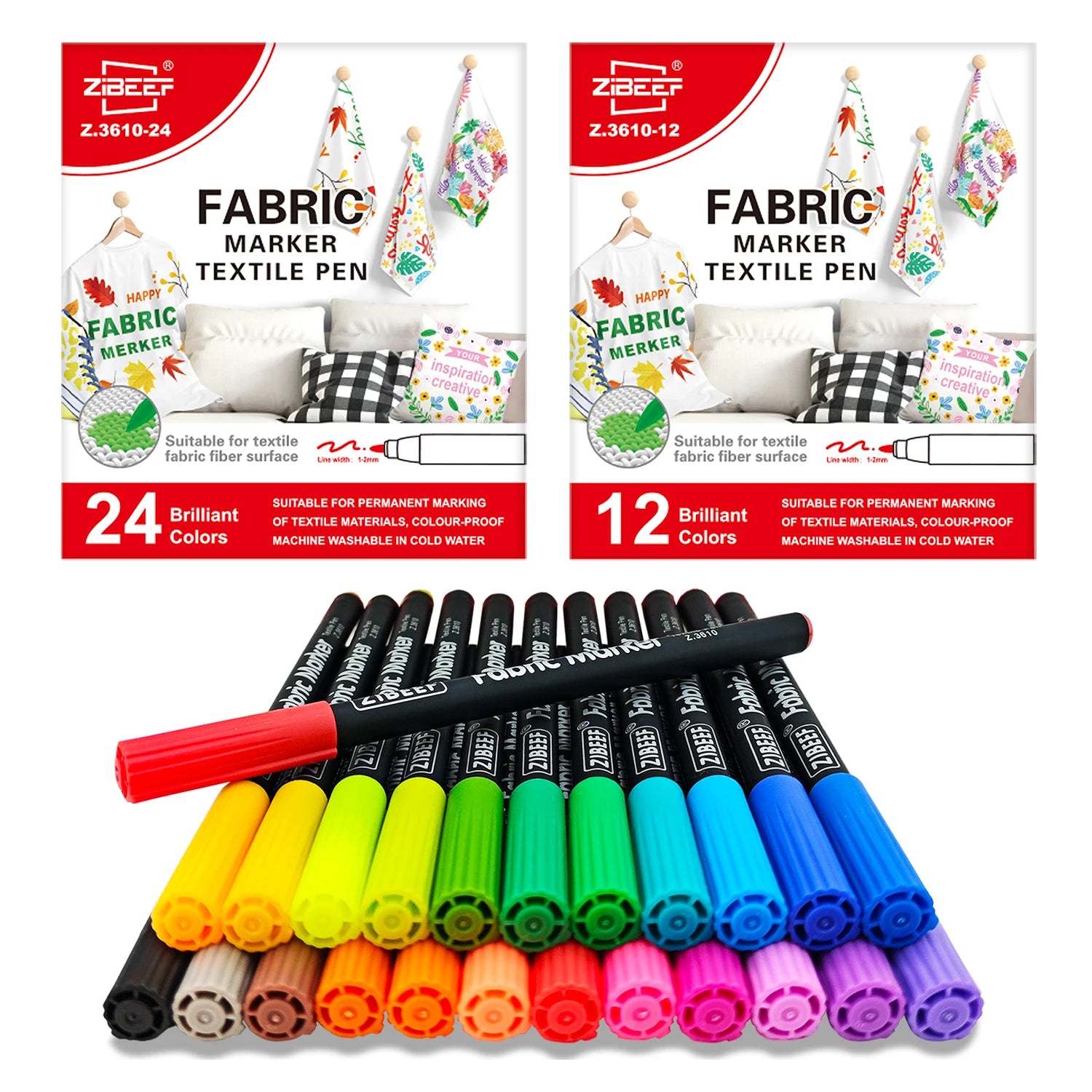 Fabric Markers Pen, 12/24 Colors Permanent Fabric Markers Pens for T-Shirt, Art Marker Set for Canvas Bags Hats Sneakers Qme