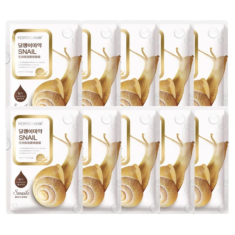 10pcs Snail Moisturizing Face Mask Replenishment Oil Control Tender Face Sheet Masks Facial Mask Skin Care Korean Cosmetics Qme