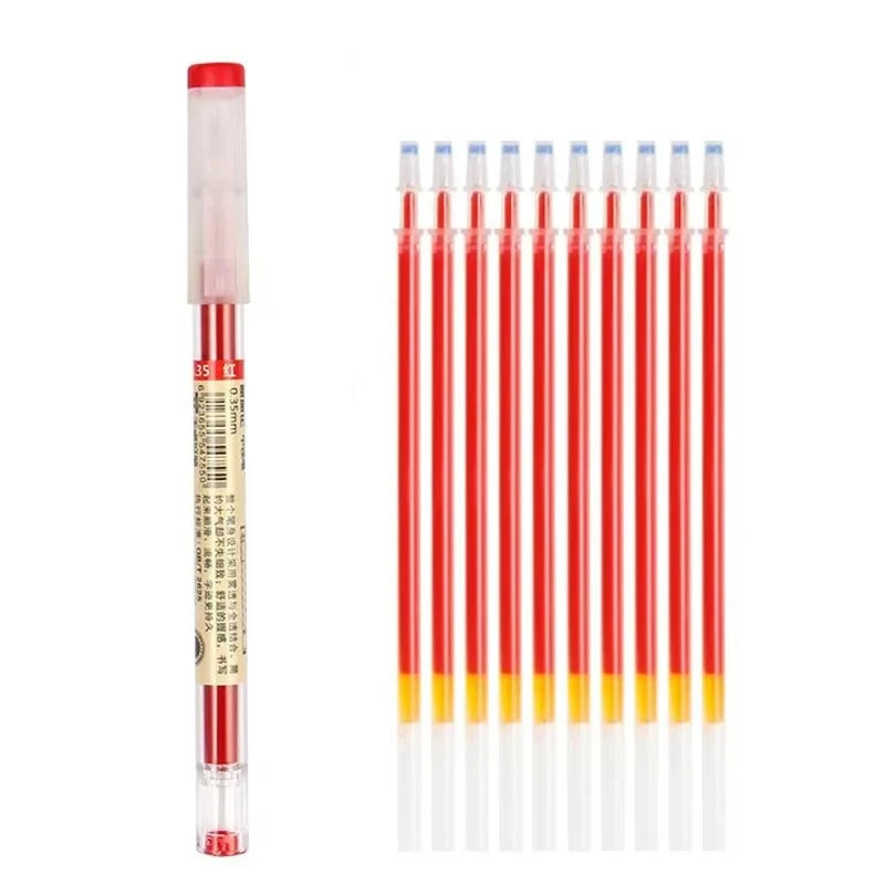 3-12pcs/set Fine Point Pen 0.35mm Black Blue Red Ink Gel Pen Ballpoint Pen School Office Student Writing Stationery Supply Qme 1red 10 refills