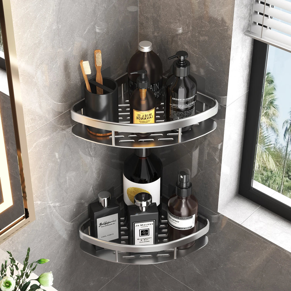 Wall Hanging Corner Rectangular Rack Bathroom Shelf Towel Rack Shelves Wall Shower Shampoo Rack No Drill Shelf Tripod Qme