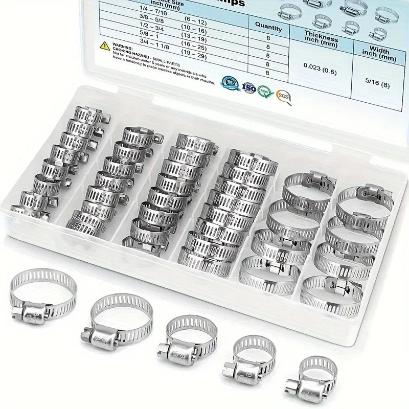 40pcs Hose Clamp Set - Stainless Steel Worm Gear Clamps For Pipes, Intercoolers, Plumbing, Tubes & Fuel Lines (1/4'' - 1-1/8'') Qme