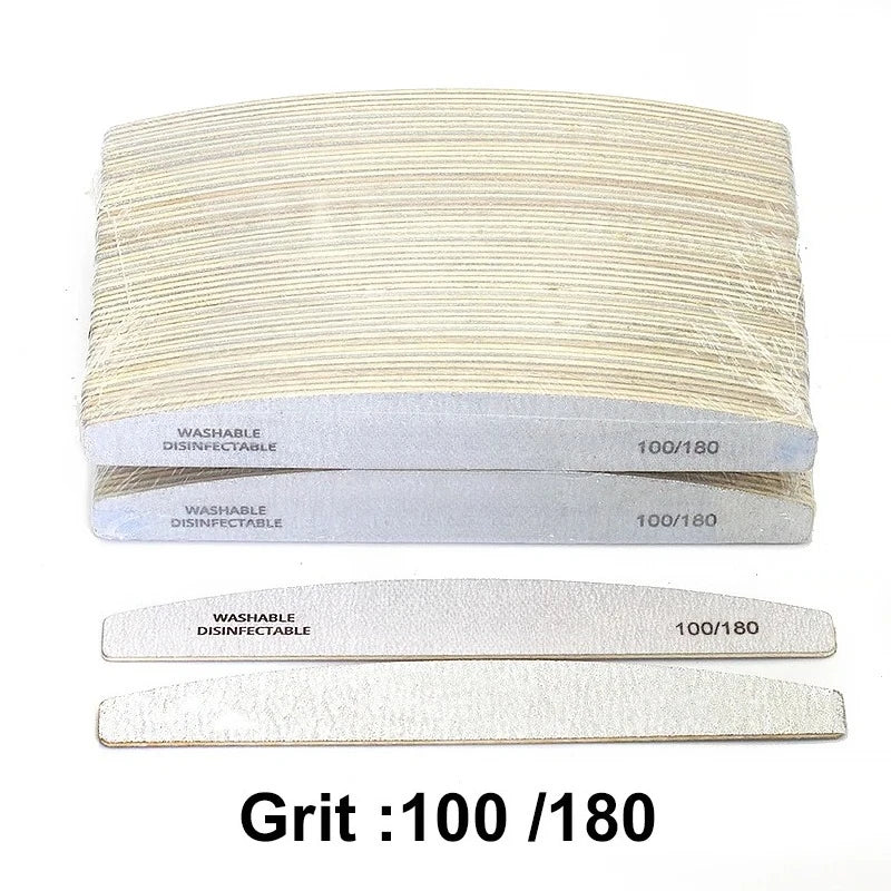 50 Professional Wooden Nail Files 180 240 Buffer 100 Grey Boat Wood Qme Grit100-180 (100pcs)