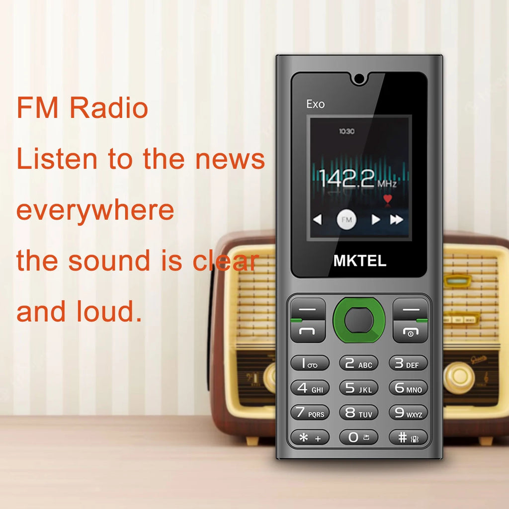 MKTEL EXO Feature Phone Senior Mobile Phone Dual SIM Dual Standby 1.77" Display GSM MP3 MP4 FM Radio Strong Torch Loud Speaker Qme