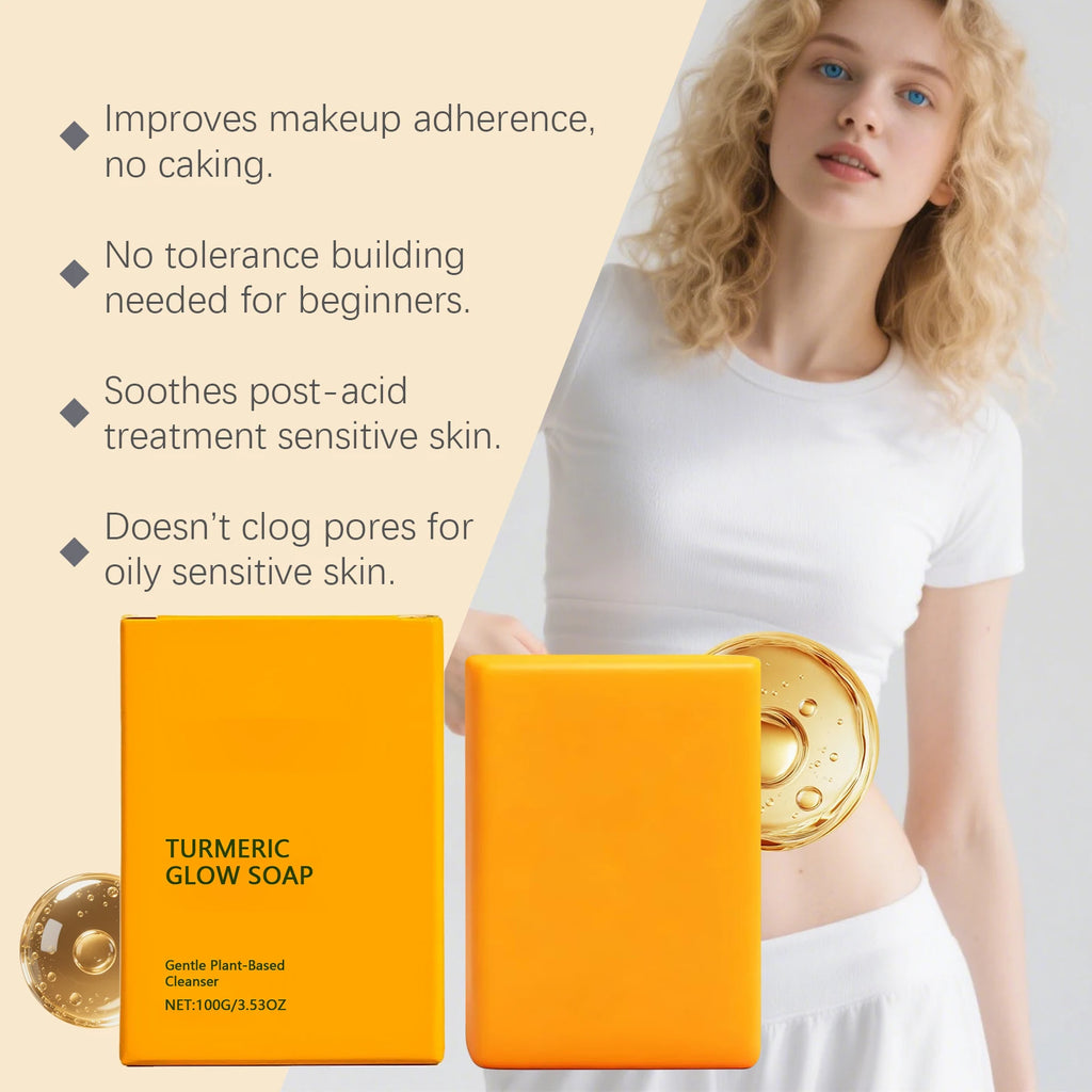 Turmeric Glow Soap Dark Spot Acne Removal Brightening Face Body Soap Even Skin Tone Moisturizing Deep Cleansing Nourishing Bar Qme