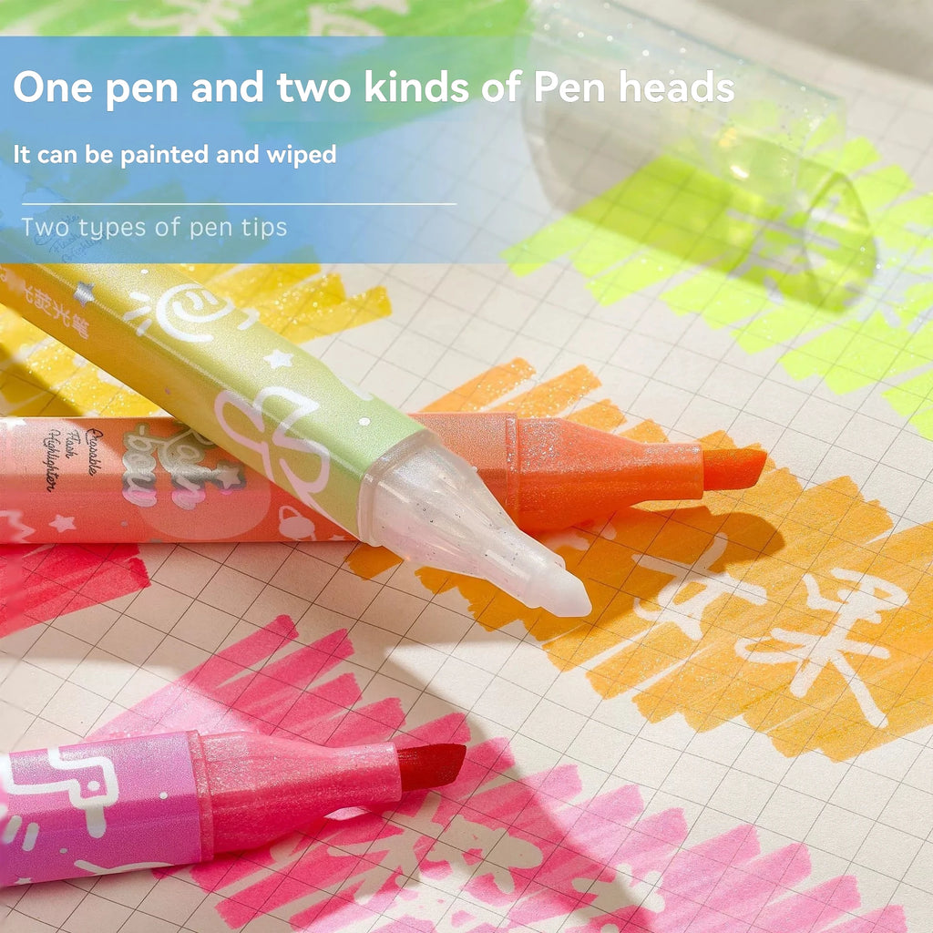 Erasable Glitter Highlighter Pens Sparkly and Shiny for Painting, Scrapbooking, DIY Craft Making, Coloring, Glitter Markers Qme