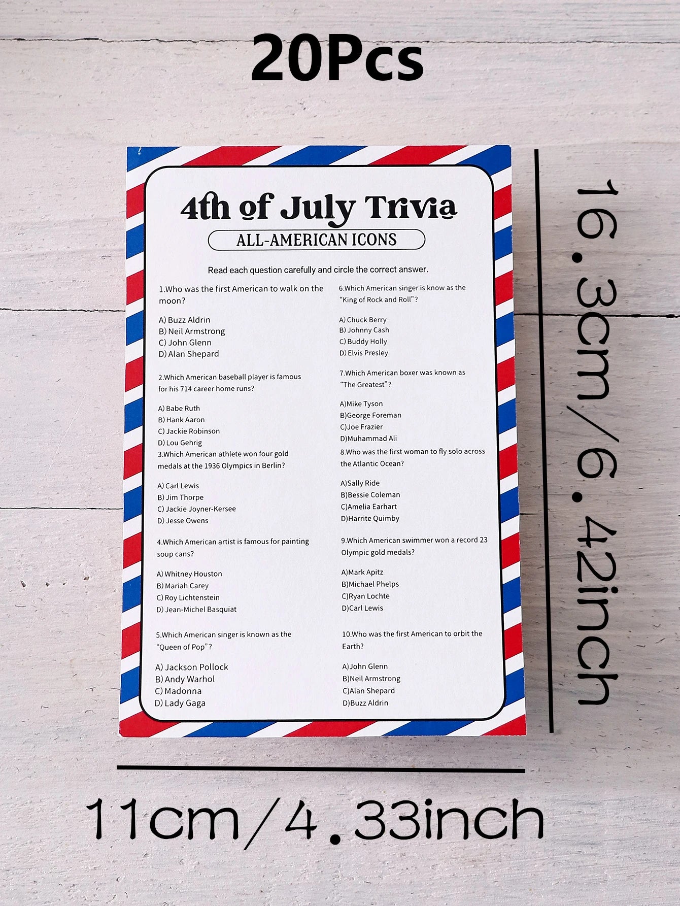 5–30 Pcs Red and Blue Striped American Independence Day Game Cards: Perfect as Independence Day Gifts or Party Favors Qme White-20Pcs