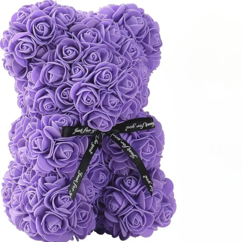 Artificial Flower Eternal Rose Teddy Bear Mom Mother's Day Birthday Qme Purple