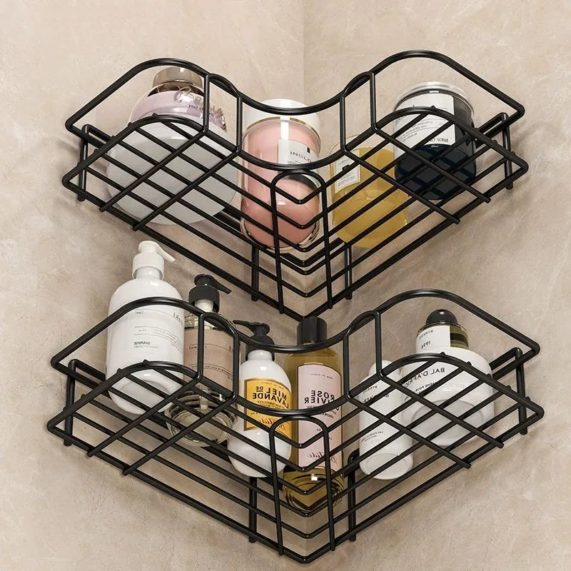 No Drill Wall Mounted Iron Bathroom Shelf Corner Shower Caddy Qme
