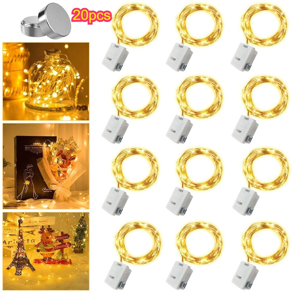 LED Fairy Lights Copper Wire String Lights Battery Powered Warm & Multicolor Mini Garland For Wedding Party Gift Box Decoration Qme Warm-20pcs
