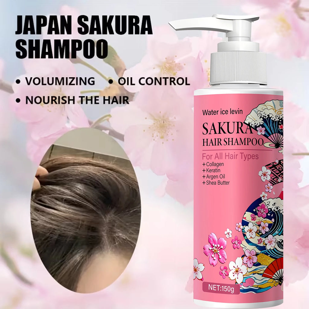 Sakura Hair Shampoo with Collagen & Keratin, Nourishing & Smoothing for All Hair Types, with Argan Oil & Shea Butter. Qme