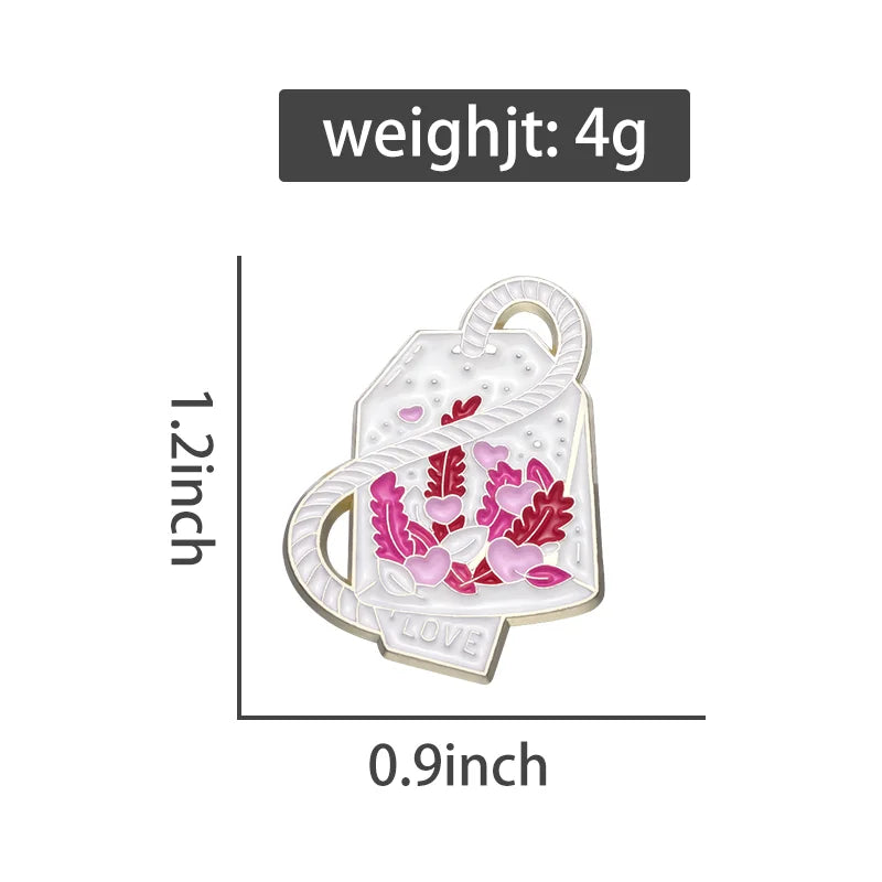 Cartoon Box Enamel Pin Creative Pink Leaf Heart Design Brooches For Shirt Hat Lapel Metal Badges Jewelry Gift Wholesale Qme