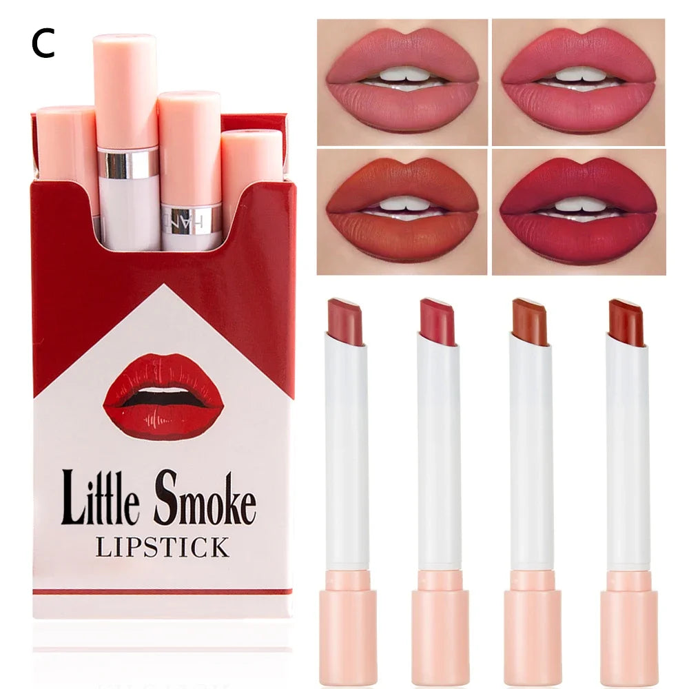 Creative Cigarette Lipstick Set 4 Colors Matte Long Lasting Waterproof Matt Lip Stick Tube Nude Red Lips Makeup Qme