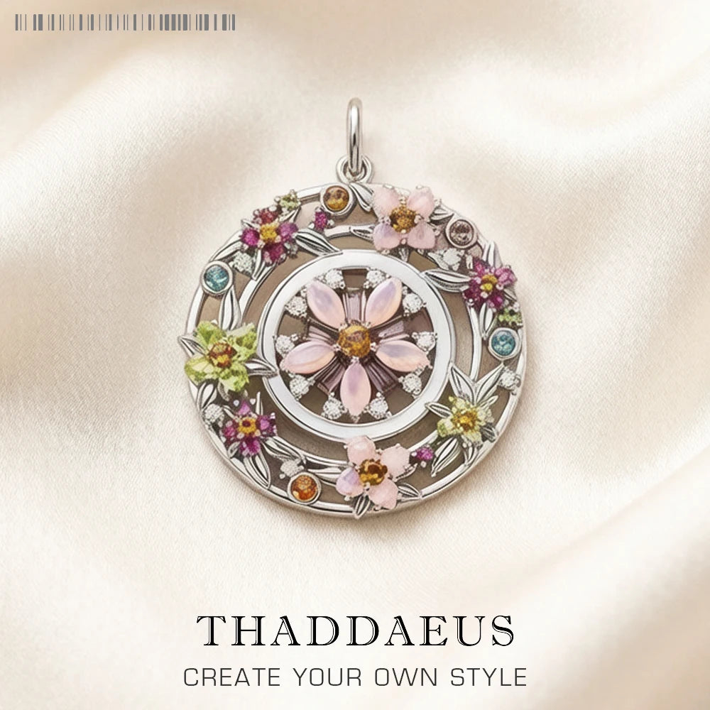 Pendant Colourful Stones Flowers Amulet Brand Fine Jewelry Europe 925 Sterling Silver Bohemia Gift For Woman Qme Default Title