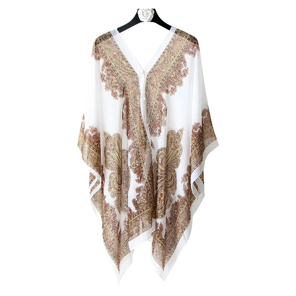 Woman Chiffon Blouse Fashion Women Scarf Shawl Printed Sunscreen Sun Protection Shawl Beach Shawl Soft Loose Bikini Cover Tops Qme