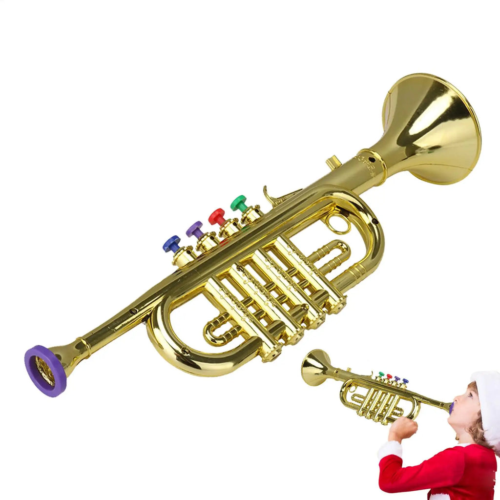 Kids Trumpet Children's Preschool Music Inspire Toys Horn Musical Instrument with 4 Color Keys Fun Music Toy for Children Qme