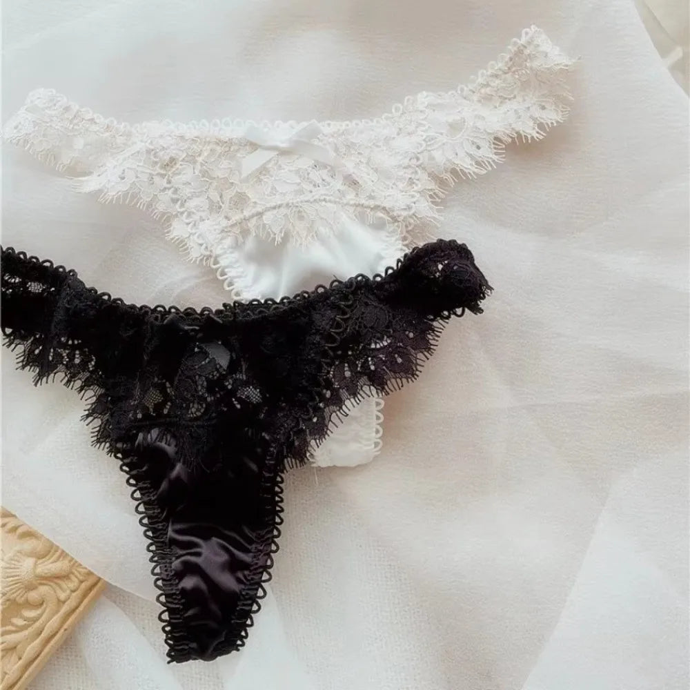 Sweet Romantic Lace Thongs Hollow Out Low-waist Underwear Women Qme
