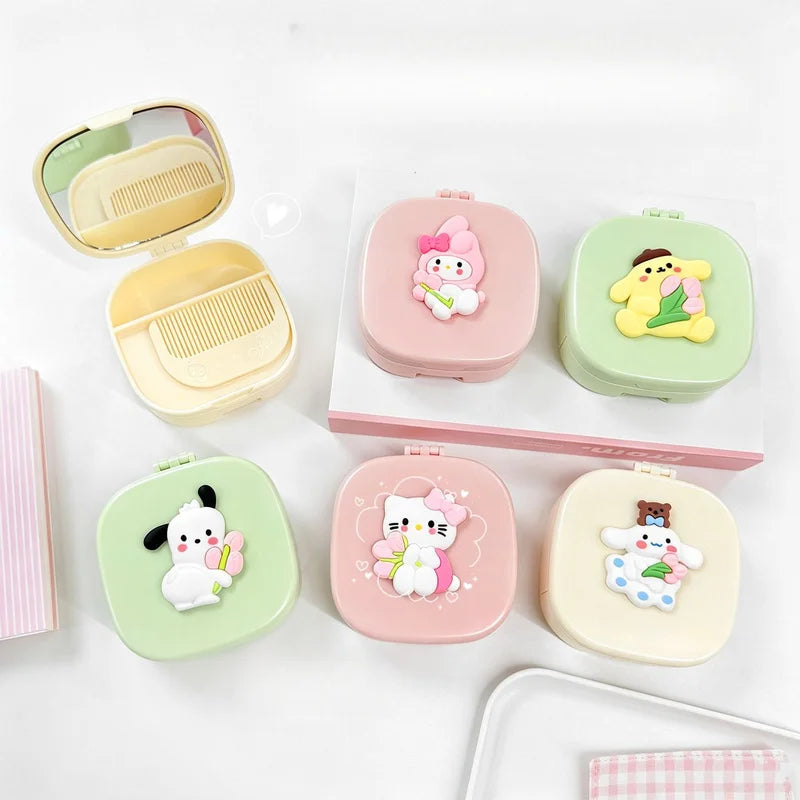 Hello Kitty Kuromi Jewelry Box, Portable Home Makeup Case, Student Bangs Comb and Folding Mirror Comb Storage Box Qme