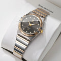 Two Tone Gold Silver Ladies Watch Rhinestone Dial Roman Trim Bezel Stainless Steel Band Elegant Women Quartz Dress Wristwatch Qme Black No Box