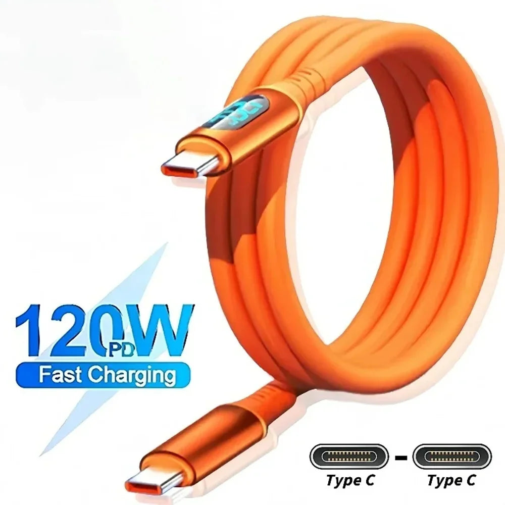 USB C To Type C 120W Data Cable Fast charging LED Digital Display Wire PD Quick Charge Cord For Samsung iPhone 17 16 Pro Xiaomi Qme