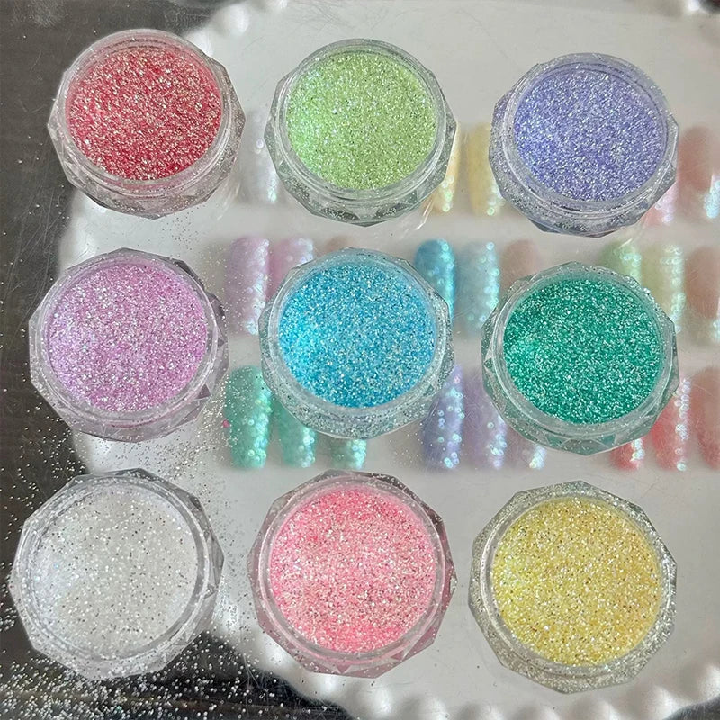 9 Macaron Sugar Diamond Nail Polish Powder DIY Art Charm Suitable Qme 1 set