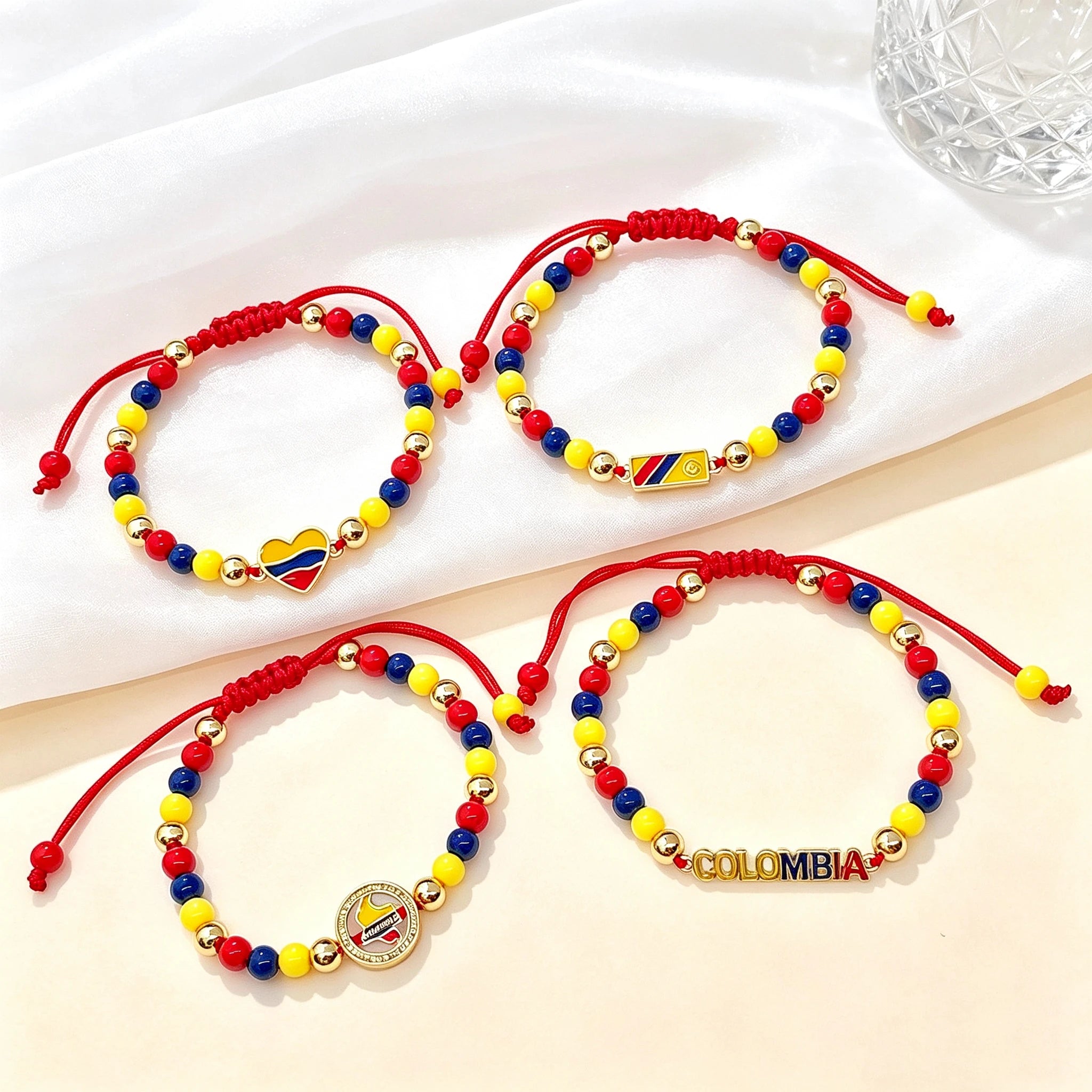 Yellow Blue Red Beads Braided Lucky Red Cord-Venezuela Colombia Flag Bracelet Adjustable Patriotic Enamel Jewelry for Men Women Qme