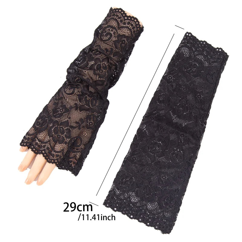 1 Pair Arm Sleeves Lace Sunscreen Short Gloves Ultra-thin UV Qme