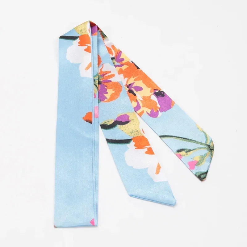 Skinny Scarf Hair Small Women Simple Handle Ribbon Fashion Printing Qme A-15