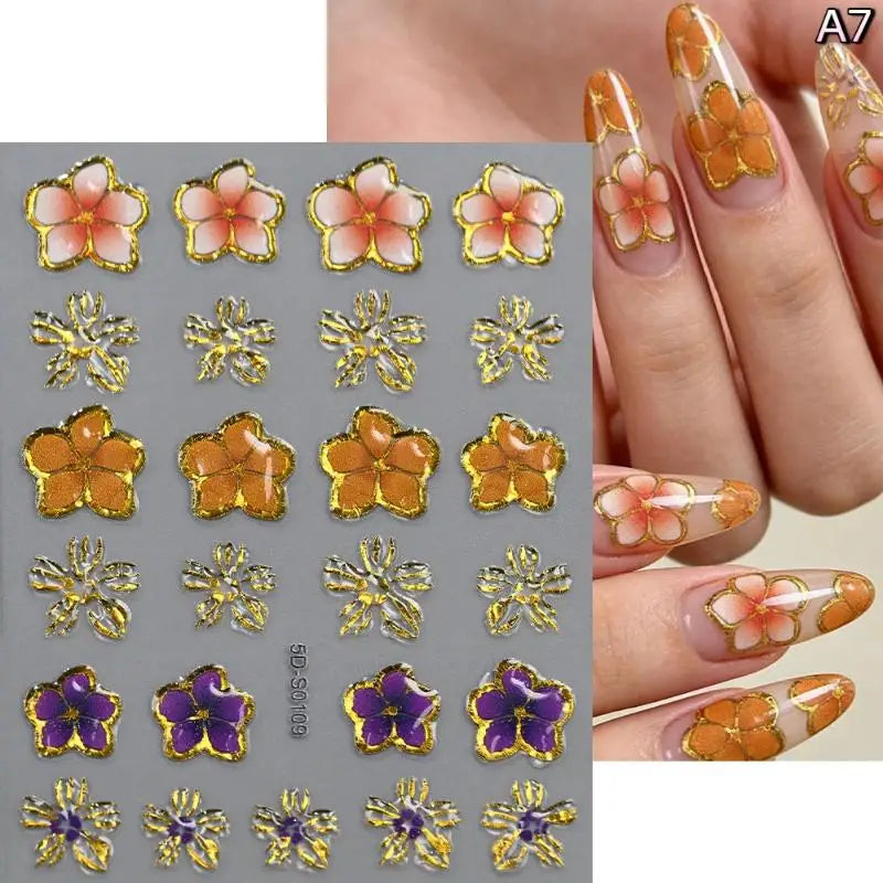 Blossom Floral Nail Stickers Bronzing 5D Spring Summer Petal Qme A7