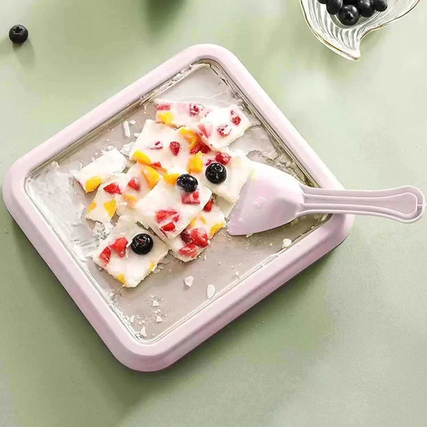 1PC Ice Cream Maker Stainless Steel Square Manual Ice Machine Instant Cold Plate With Dual Scrapers for Making Rolled Ice Cream Qme violet