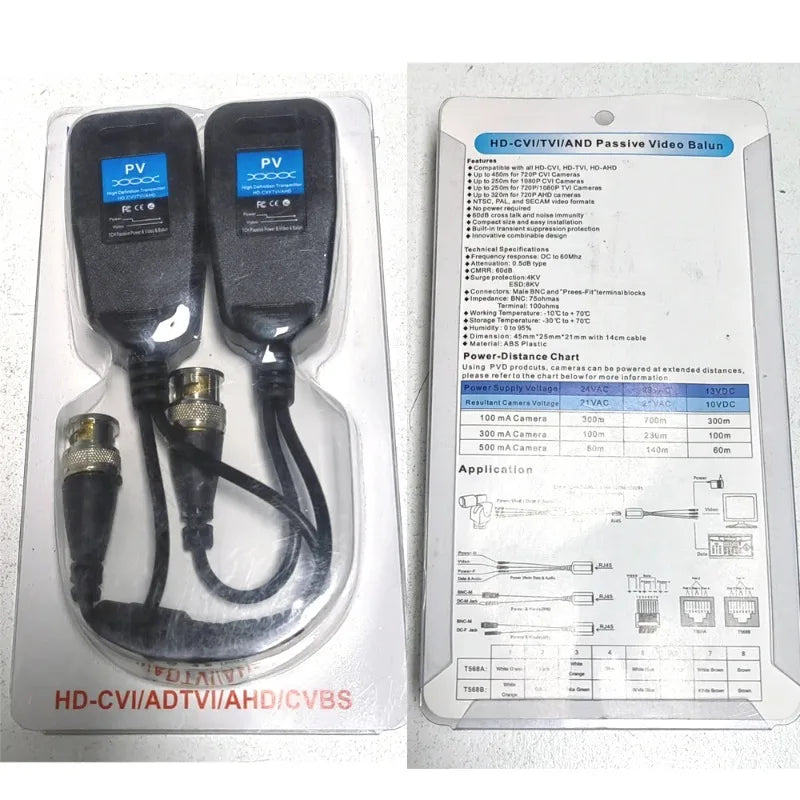 3pcs Passive RJ45 CCTV Video Transceiver Coax BNC Supply Power Connectors For HDCVI HDTVI AHD Analog High Definition Camera Qme