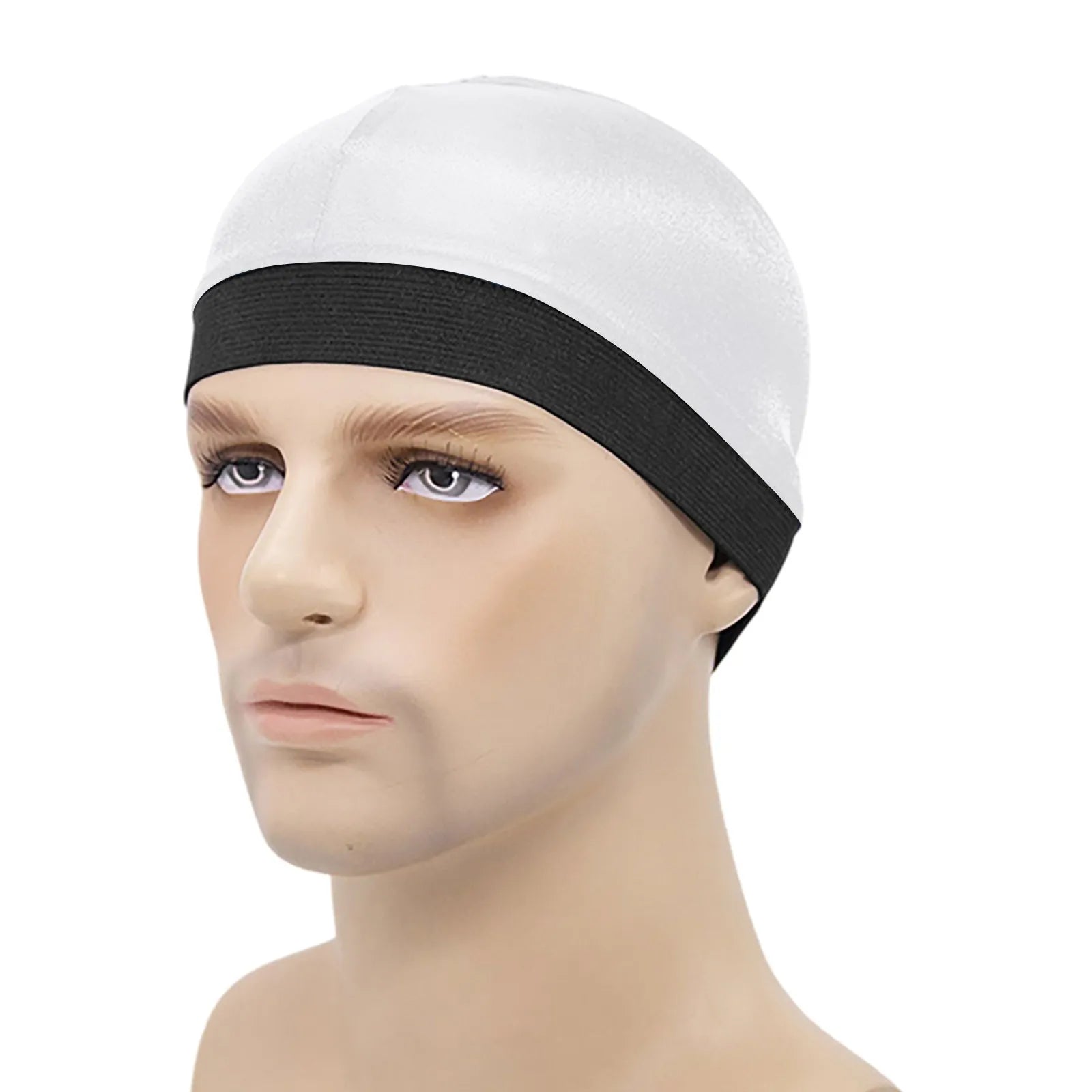 Elasticity Baotou Cap Hair Bands Men's and Women's Fashion Solid Silk Breathable Bottom Wig Cap Pirate Hat Headband Turban Qme White One Size