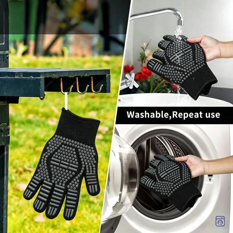1 Pair of Oven Gloves Fire Resistant Non-slip Barbecue Gloves 500 800 Degree Barbecue Heat Insulation Microwave Gloves Qme