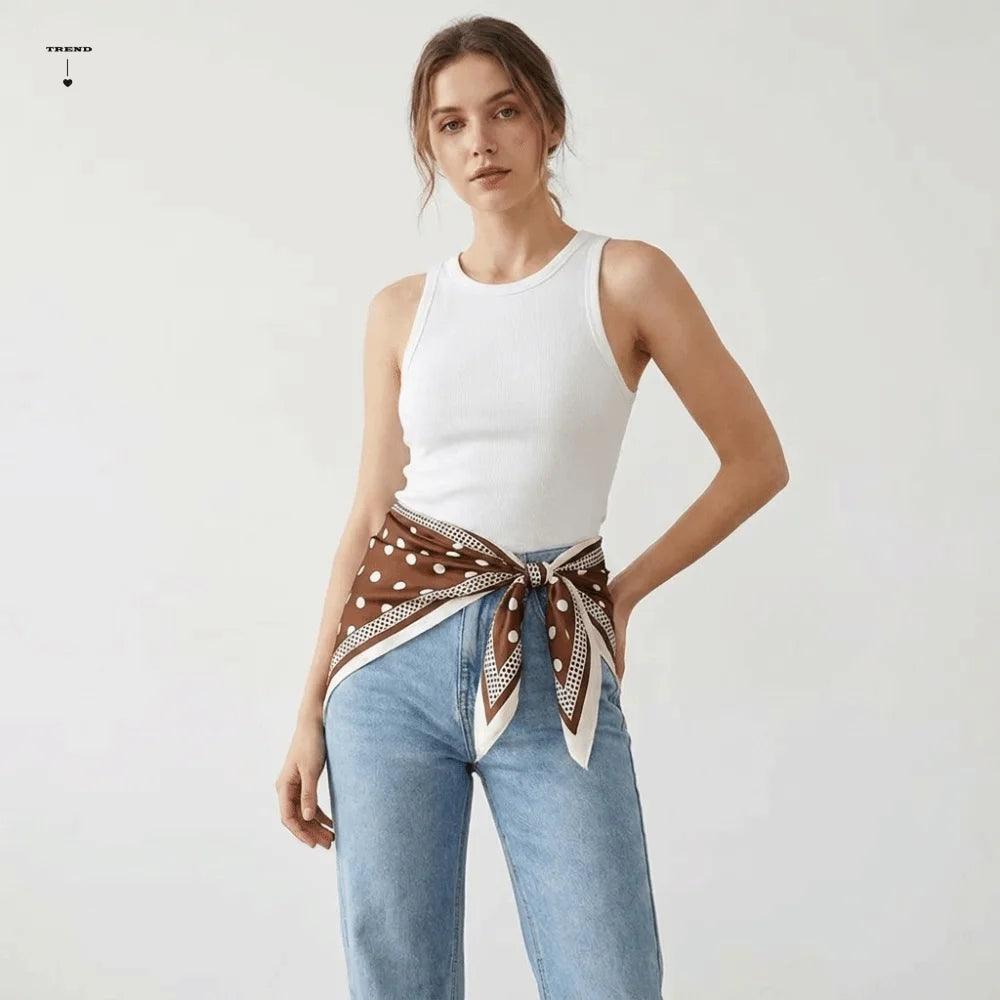 Vintage Printed Polka Dot Triangle Scarf Thin Polyester Jeans Waist Belt Versatile Bandana Imitation Silk Scarf Office Style Qme