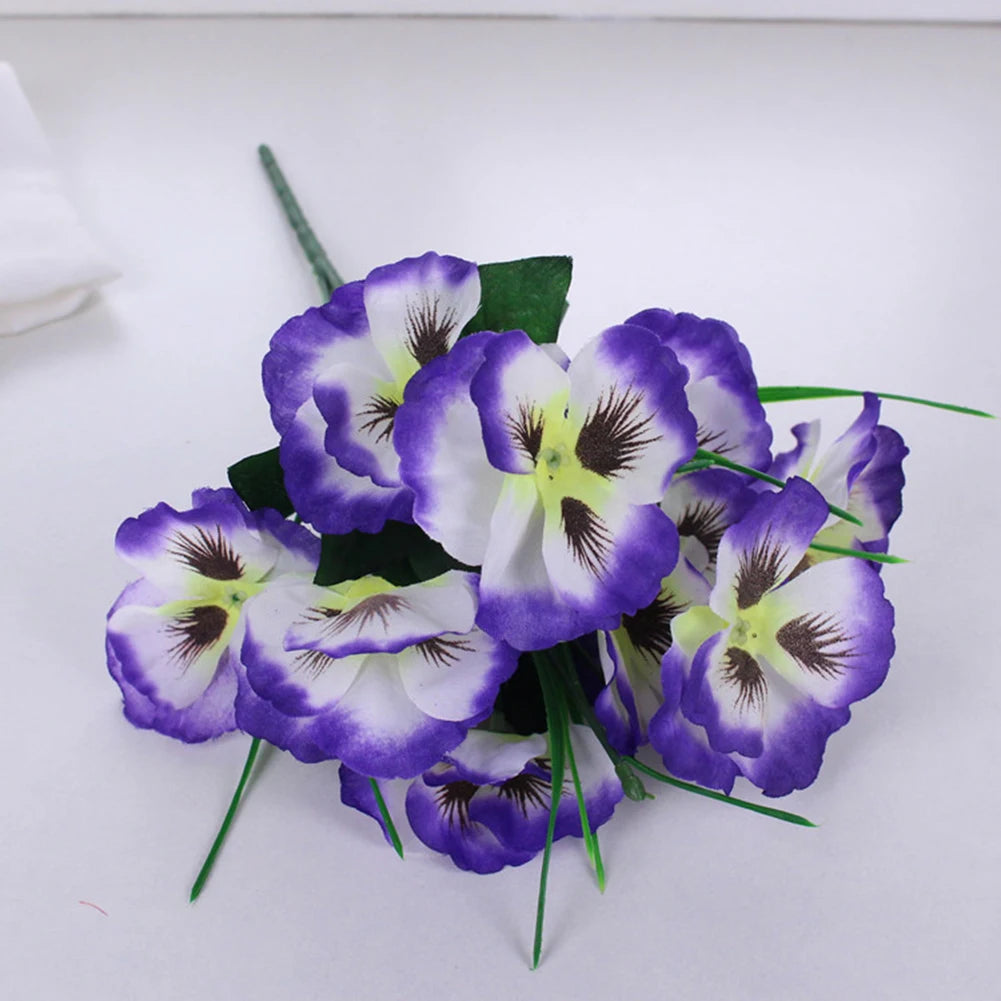 1 Pc Artificial Pansy Flowers Fake Flower For Wedding Party Home Plant Bunch Balcony Decoration Artificial Flowers Qme Purple